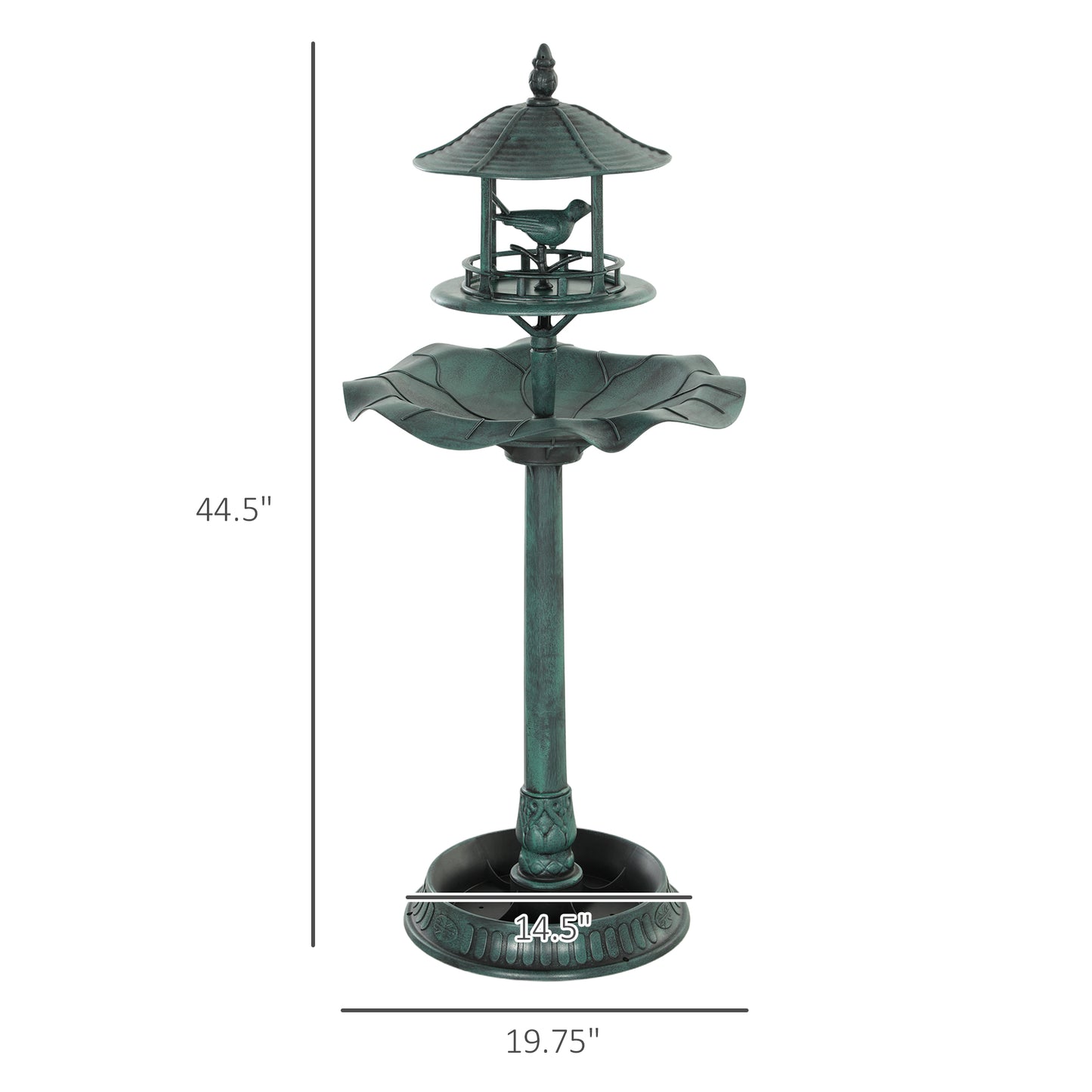 3 in 1 Garden Bird Bath Bowl Pedestal with Bird Feeder, Large Water Basin, Underneath Flower Planter, Green