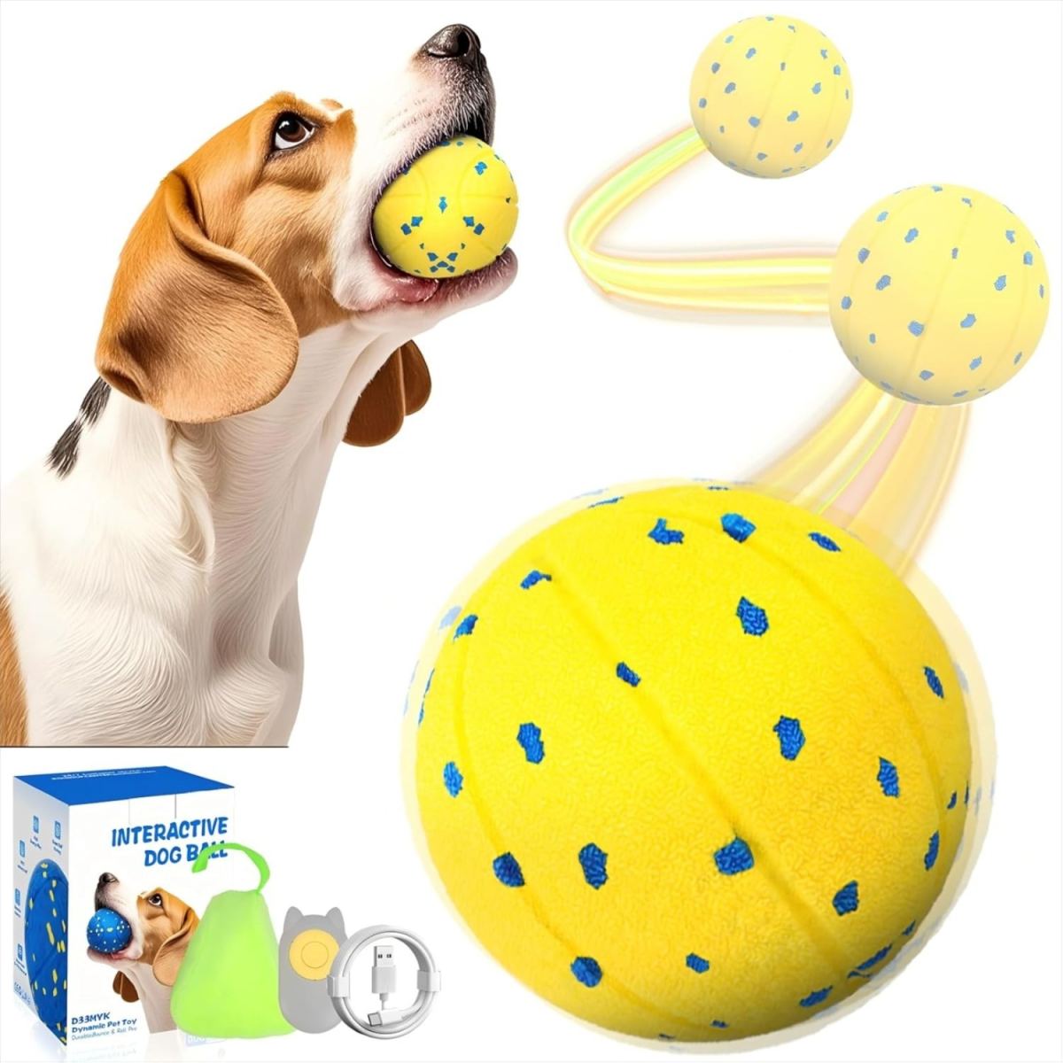 Interactive Dog Toy With 3 Play Modes, IPX7 Storage Pouch, Electric Dog Toy, Indestructible, Self-Rolling Ball, Dog Moves