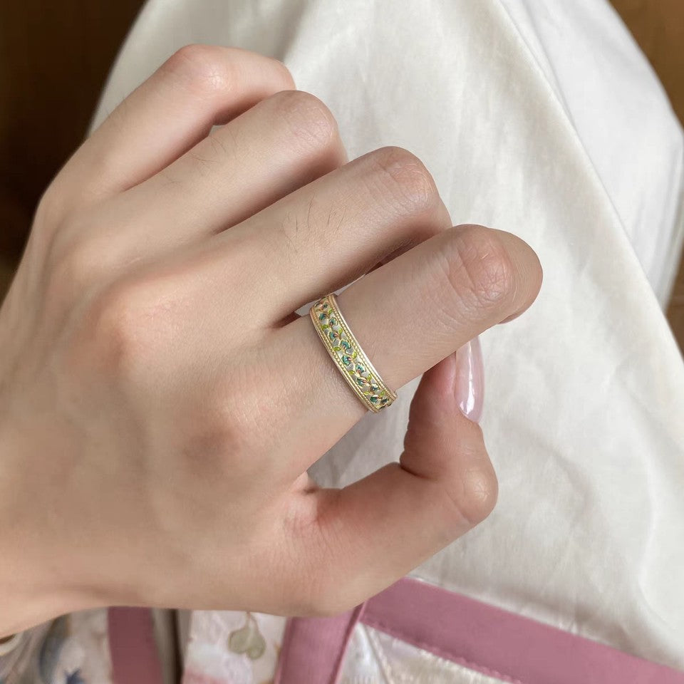 1pc 999 Sterling Silver Enamel Lily Of The Valley Open Ring, Retro Chinese Style, Perfect For Daily Wear & Valentine's Day Gift