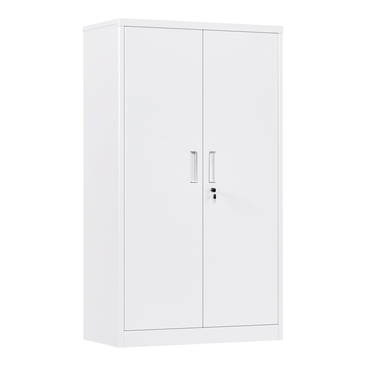 Metal Garage Storage Cabinet, Lockable Steel Storage Cabinet With 3 Adjustable Shelves For Garage, Office, Home, Assembly Required, White