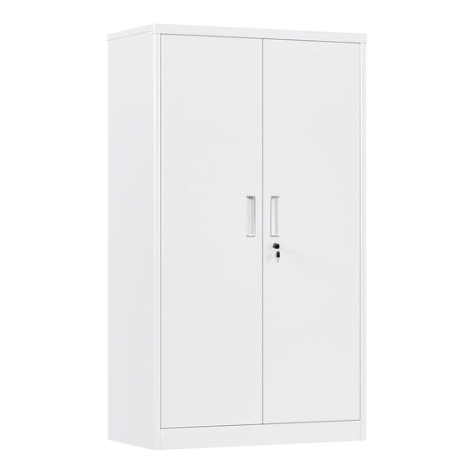 Metal Garage Storage Cabinet, Lockable Steel Storage Cabinet With 3 Adjustable Shelves For Garage, Office, Home, Assembly Required, White