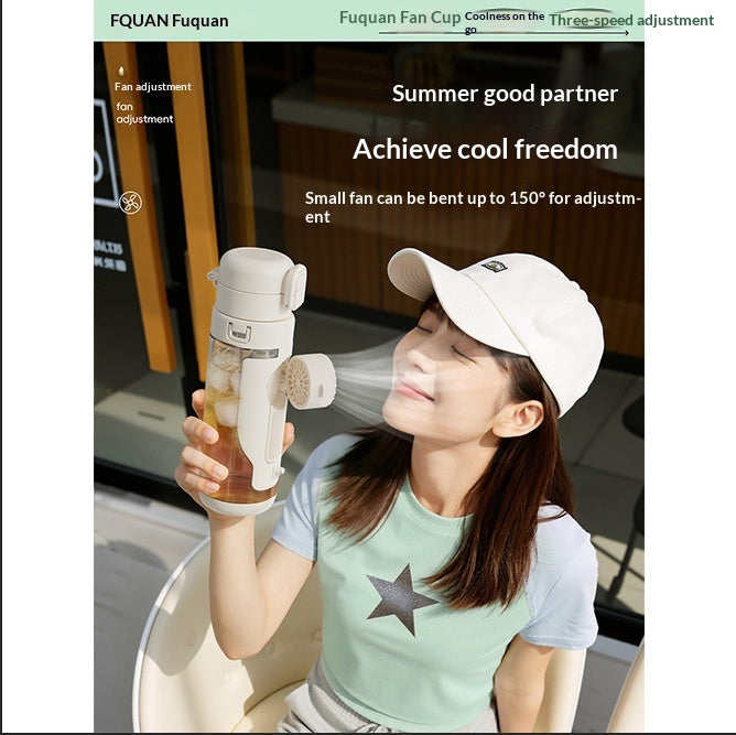 Cooling Sports Water Bottle With Dual Drinking Spouts And A Fan Cup