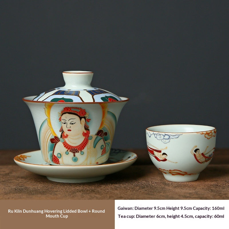 Ruyuan Dunhuang Hovering Lid Ceramic Three-piece Tea-brewing Bowl