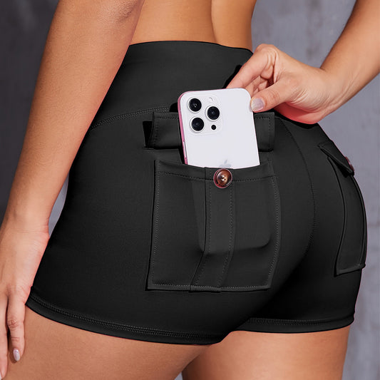 High-waisted Pocket Three-point Butt-lifting Running Fitness Shorts