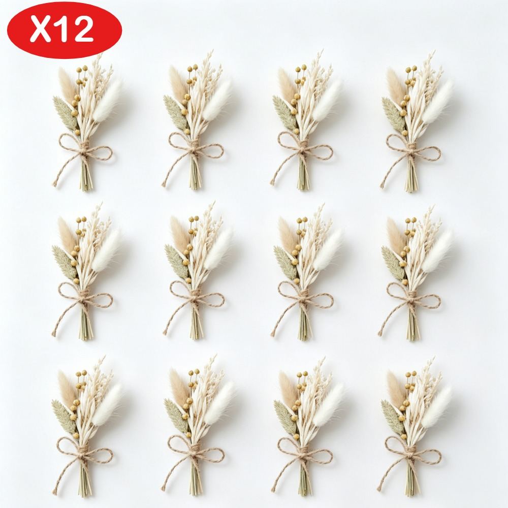 12-piece Set Of Boho-style Dried Flowers, Decorative Set With Dried Rabbit's Tail Grass, Suitable For Wedding Boutonnieres, Gifts For Bridesmaids, Vases For The Home, Crafts, And Much More