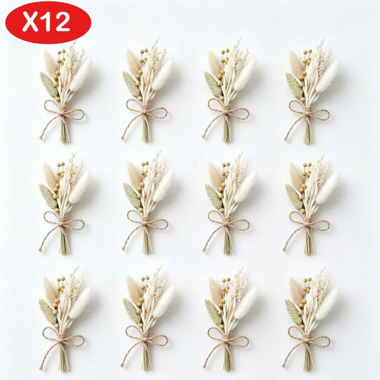 12-piece Set Of Boho-style Dried Flowers, Decorative Set With Dried Rabbit's Tail Grass, Suitable For Wedding Boutonnieres, Gifts For Bridesmaids, Vases For The Home, Crafts, And Much More
