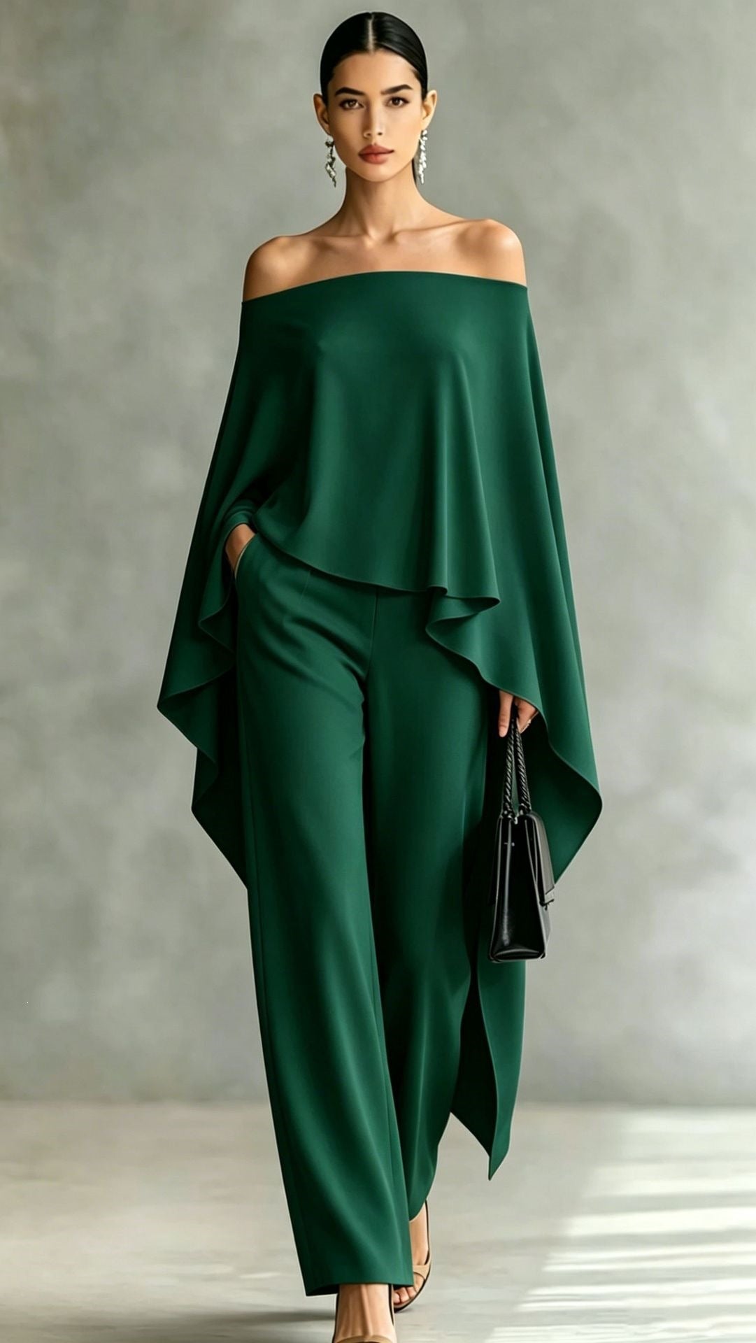 Autumn Fashion Off-Shoulder Wide-Leg Pants Set Womens Solid-Color Asymmetric Two-Piece Set