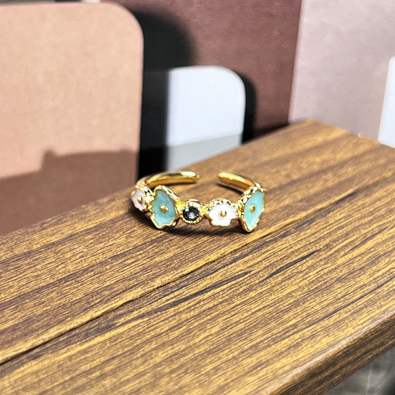 Sweet Cool Style Colorful Enamel Glaze Floral Ring Retro Female Accessory Gift