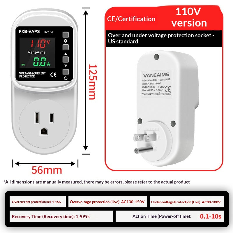 Self-Resetting Over Under Voltage Protection Socket Current Limit For Home Air Conditioner South Africa Standard Plug