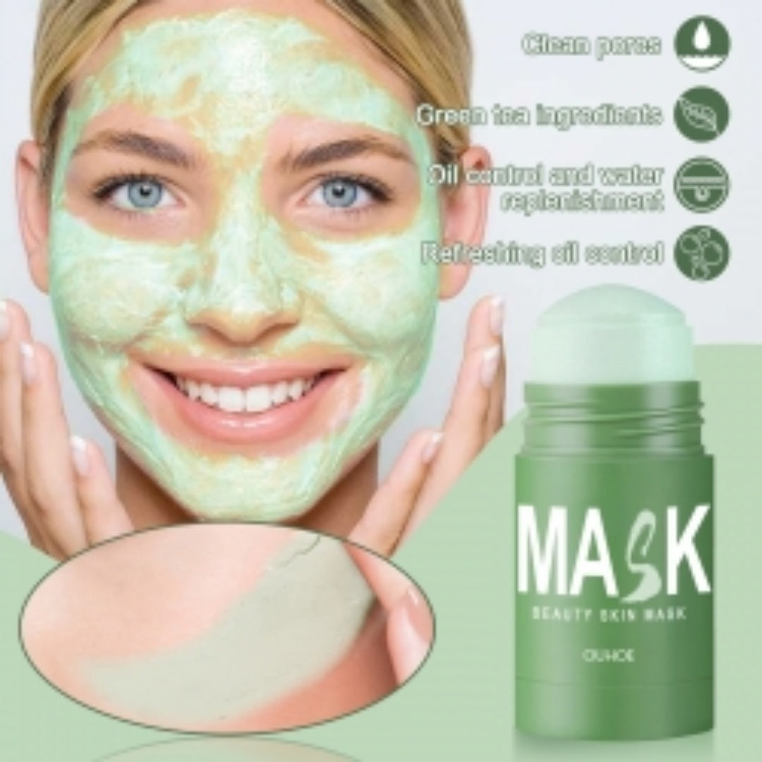 OUHOE Green Tea Mask Stick, Acne Blackheads Pimple Face Cleansing And Pore-Tightening Smear Mask Clay