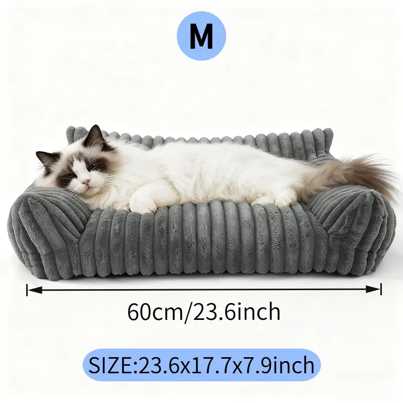 Cute Cat Couch For Pets - Fluffy Cat Beds With Premium Soft Corduroy Fleece, Fuzzy Cats Beds For Indoor Cats With Removable Washable Cover, Supportive Pet Sofa