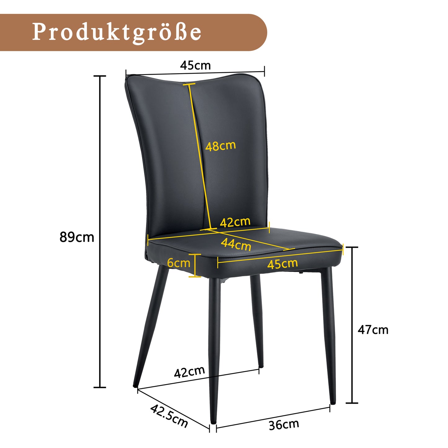 2 Pure Black, Modern Designed Dining Chairs, Available In Several Colors, 89 Cm High, Black PU Chair Sets, Suitable For Office, Restaurant, Etc.