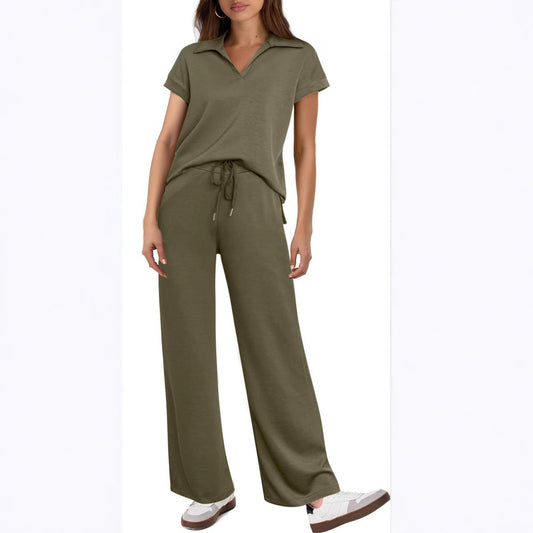 Women's Casual Fashion Solid Color Short Sleeved Set