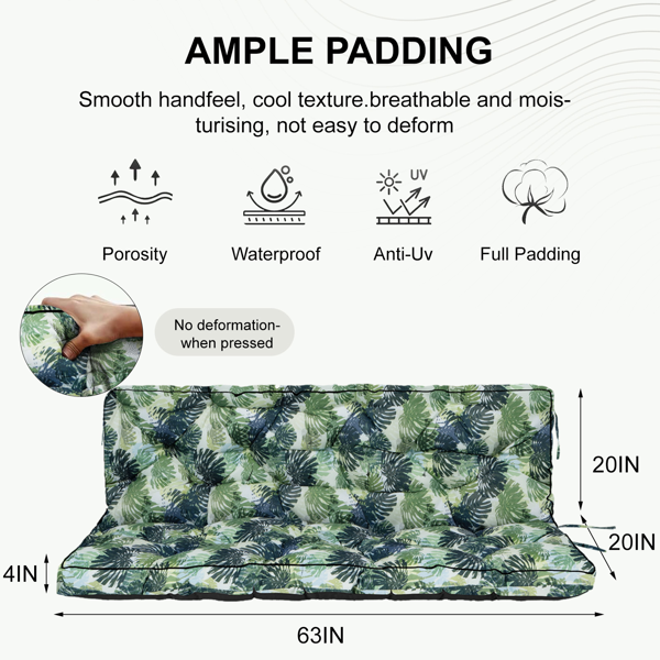 Outdoor Swing Cushions 55 Inch,Waterproof 4in  Thick Porch Swing Cushion Replacement With Backrest And Ties,Comfortable 2-3 Seat Pation Swing Pad For Backyard,Garden,Lawn,Outdoor Furniture Palm
