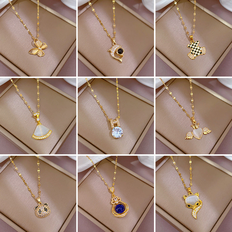 Titanium Steel  Personalized Niche Design Internet Celebrity Elegant Smart Shine Necklace Women's Ins Simple Luck Pendant