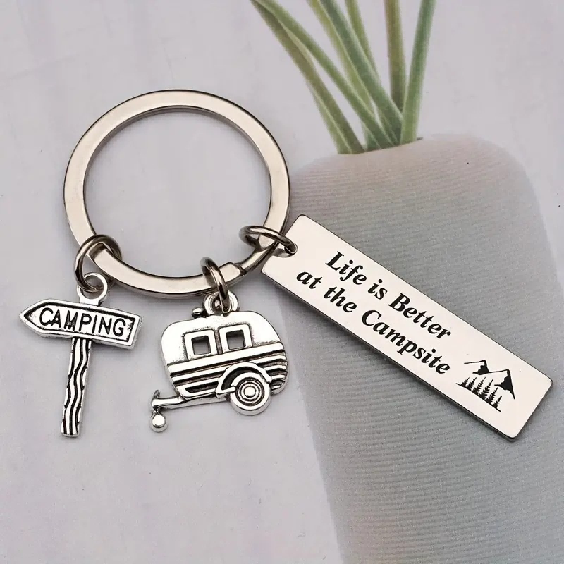 4pcs  Camping Site Life Is Better Keychain, RV Camping Trailer Accessories, Camping Travel Trailer Keychain Gifts, Souvenirs, Car Parts Package Charm