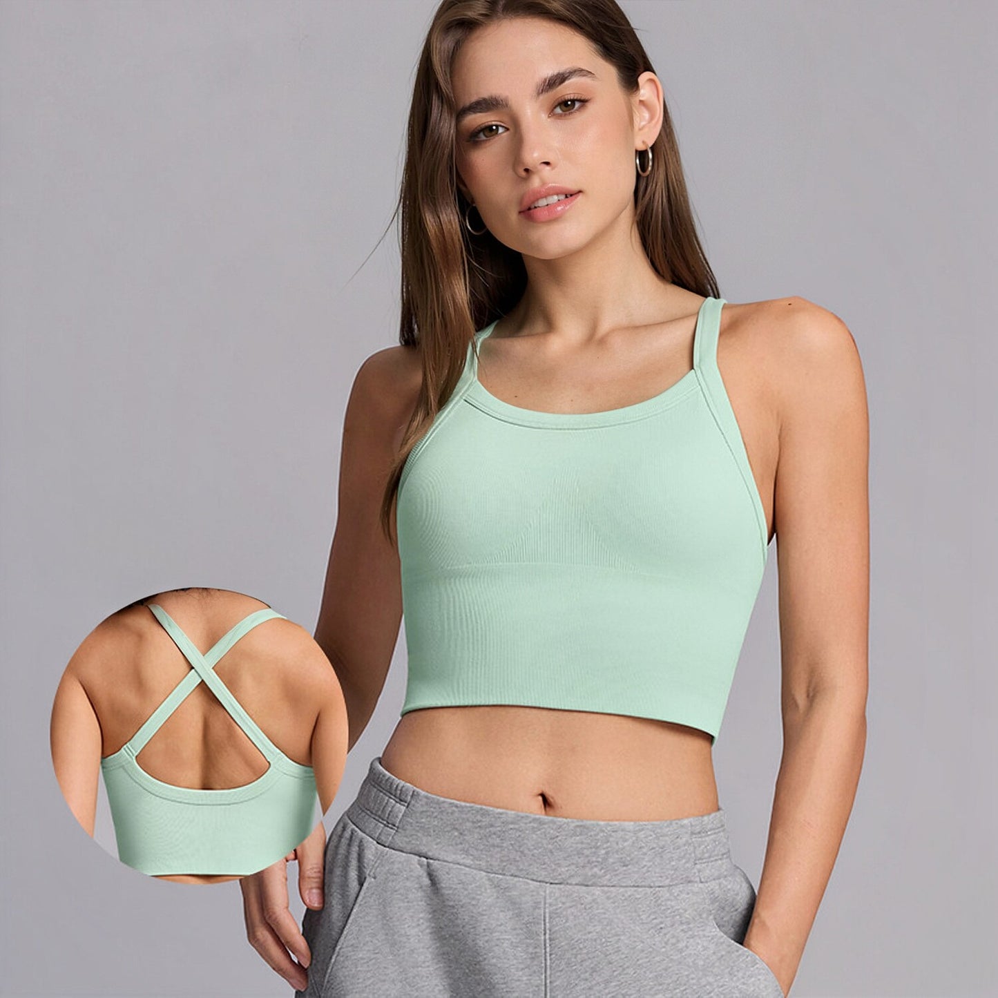 Seamless Yoga Tank Top With Built-in Pads For European & American Styles, No Need For Separate Bra, Cross Strap Sports Underwear For Women Workout & Fitness
