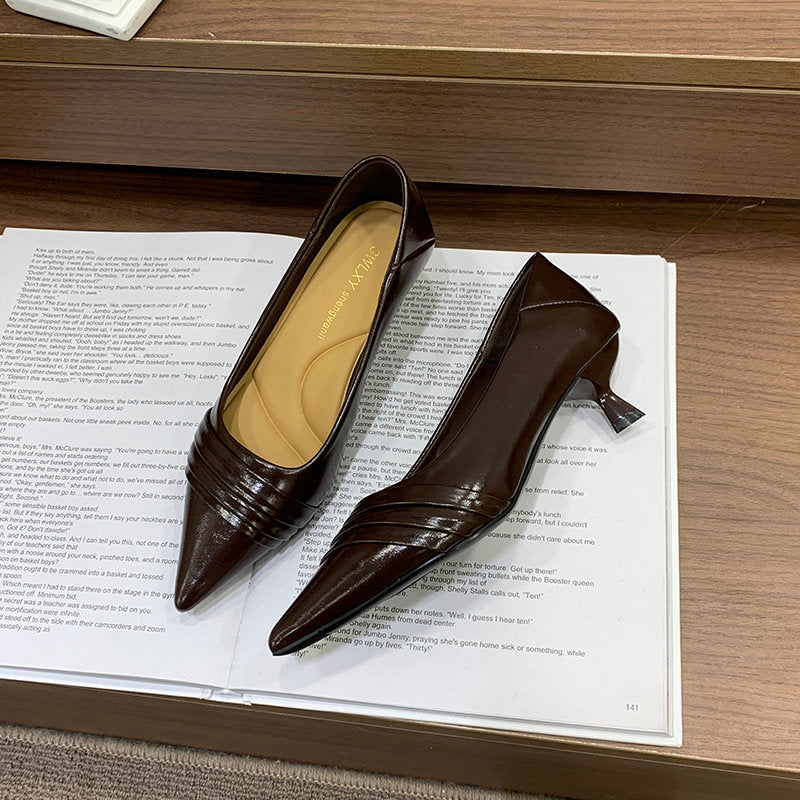Women's Minimalist Pointed Toe Low Heel Stiletto Pumps, 2026 Spring New French Versatile Fashion Dress Shoes