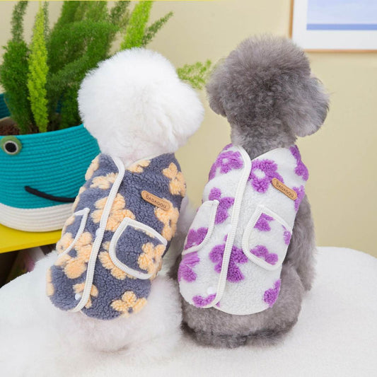Cat Pet Clothing Winter Five-Petal Flower Velvet Coat