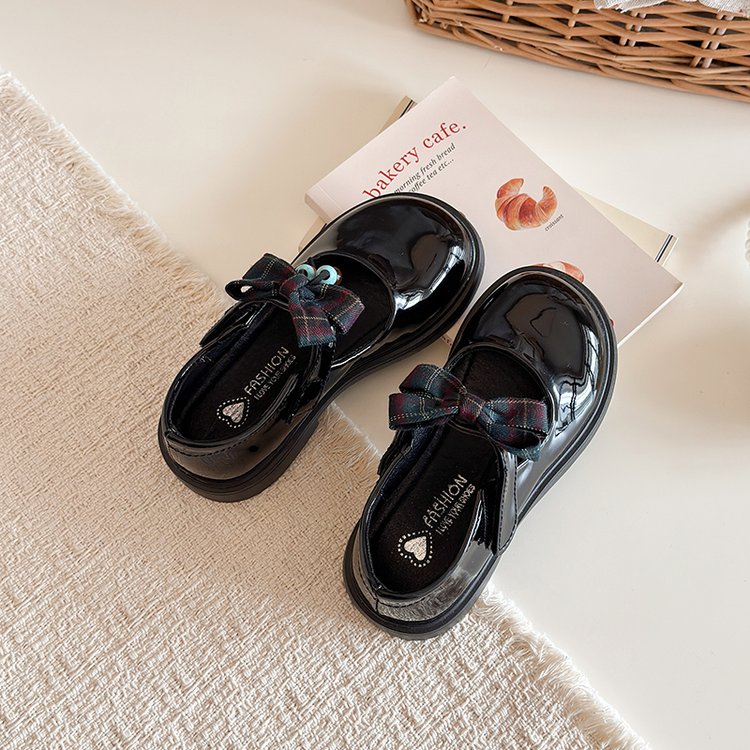 Daughter's Fashion Bow Bright Leather Single Shoes Korean Version Princess Leather Shoes Children's Shoes