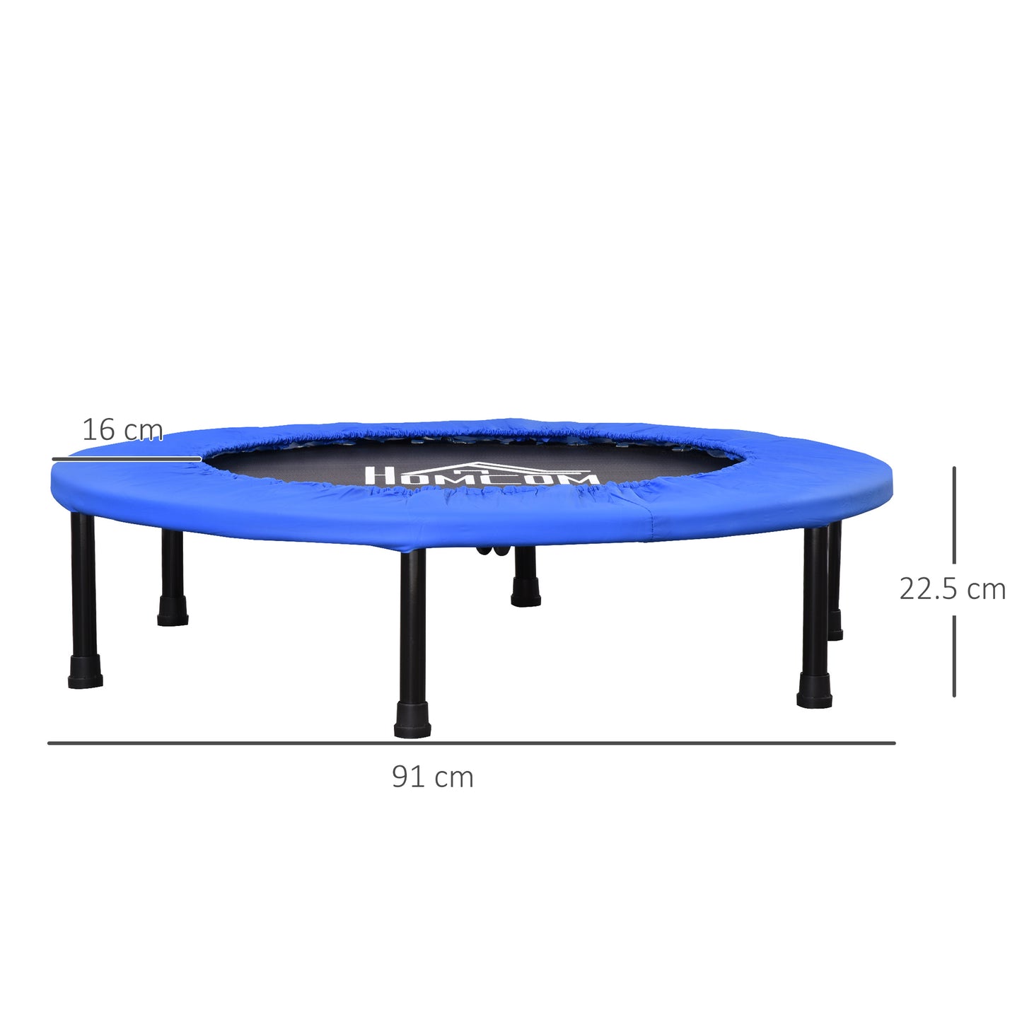 36" Mini Fitness Trampoline Home Gym Yoga Exercise Rebounder Indoor Outdoor Jumper With Safety Pad, Support Up To 100 KG, Blue And Black