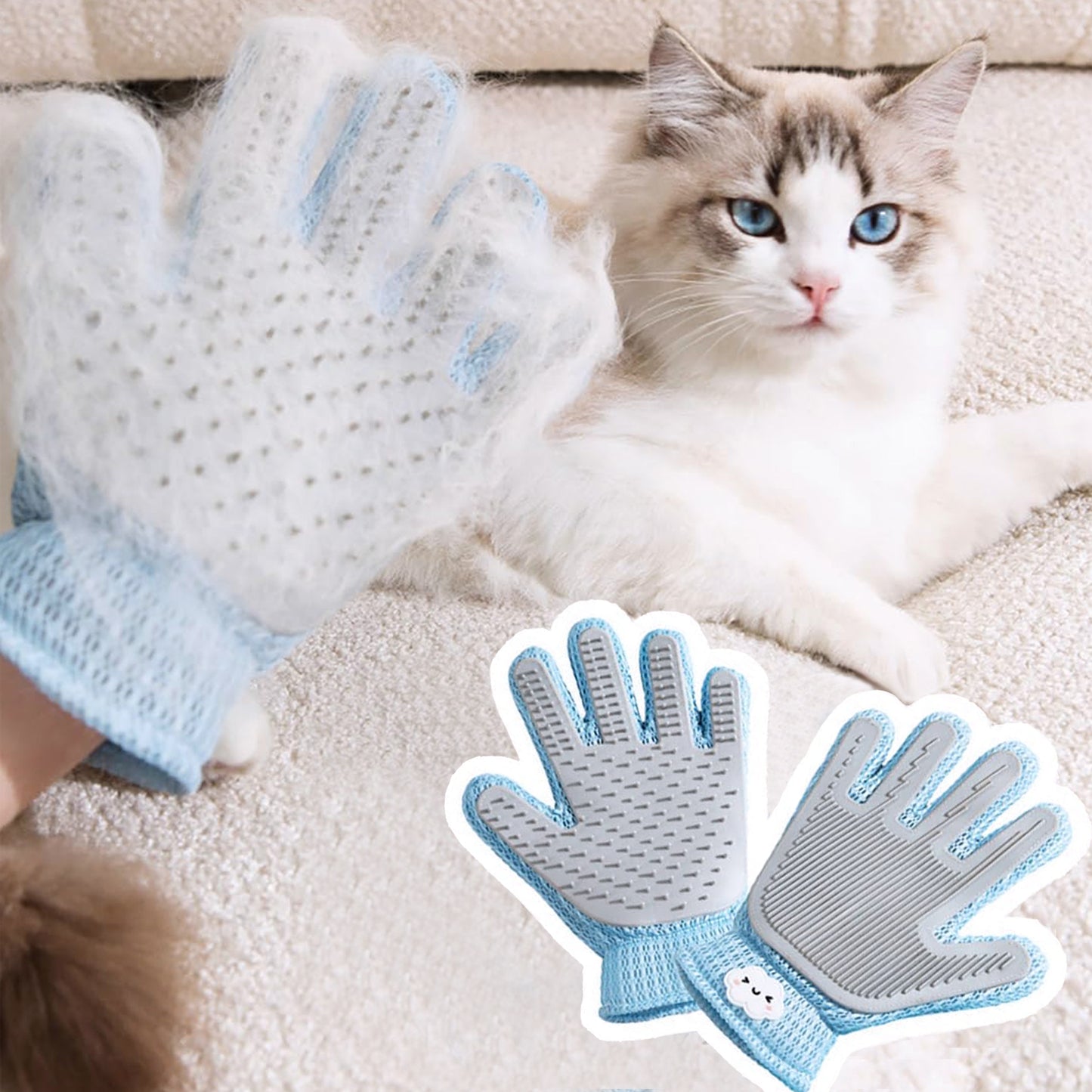 2in1 Double Sided Pet Grooming Glove, Deshedding Massage Brush Mitt For Cats & Dogs, Remove Loose Fur On Pets & Furniture, Easy Clean
