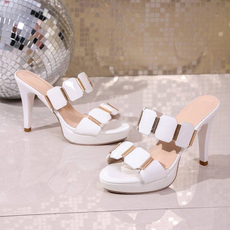 New Summer Solid Color Versatile Round Toe High Heel Slide Sandals, Plus Size Outdoor Women One Strap Slides