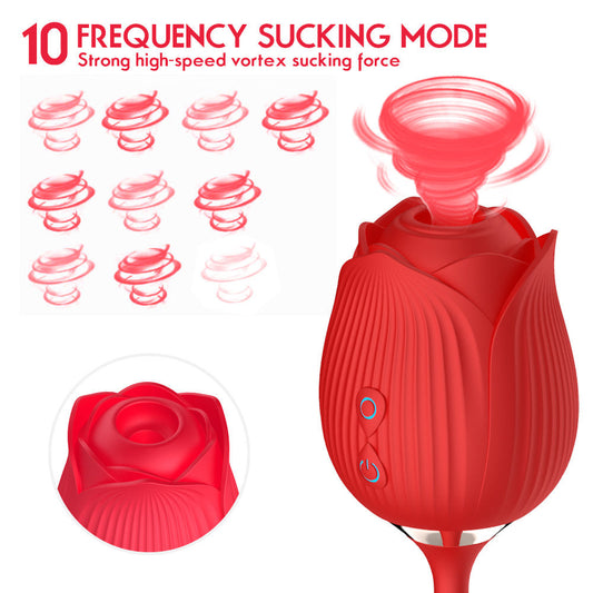 Female G-spot Vibrator, Rose Double Head Vibrator, Three In One Vibration Masturbator With 10 Vibration Suction And Tapping Modes, Suitable For Female Or Couple Sex Toys