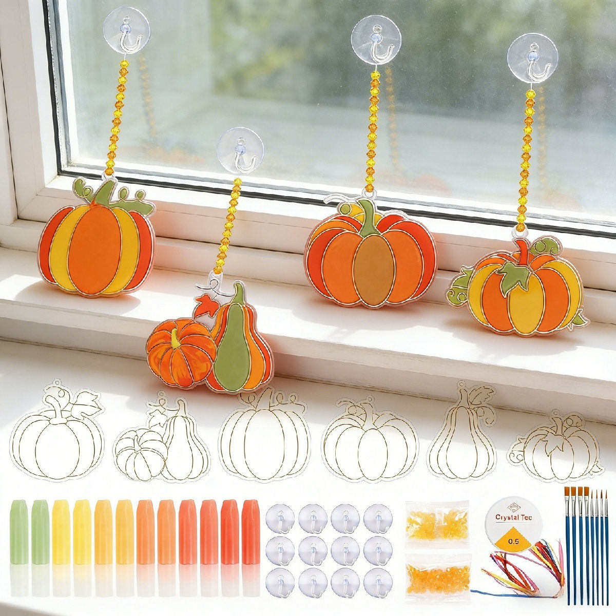 Fall Craft Kit With 8 Brushes & 12 Pumpkin Painting Plates – Creative Painting Set For Fall Decor Without Baking – Fall Crafts For Home Decor – Craft Supplies