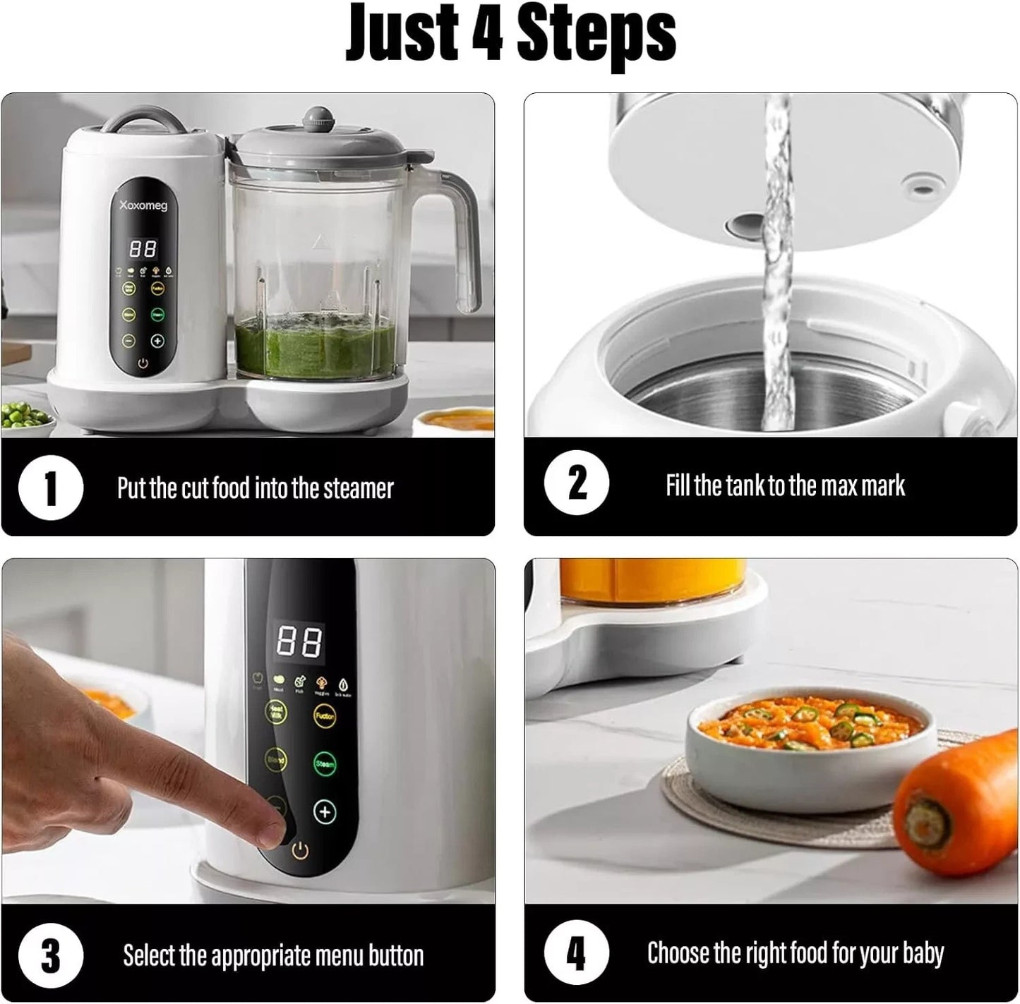 450W Baby Food Maker With Steamer Blender Auto Clean LED Touch Panel UK Shipment