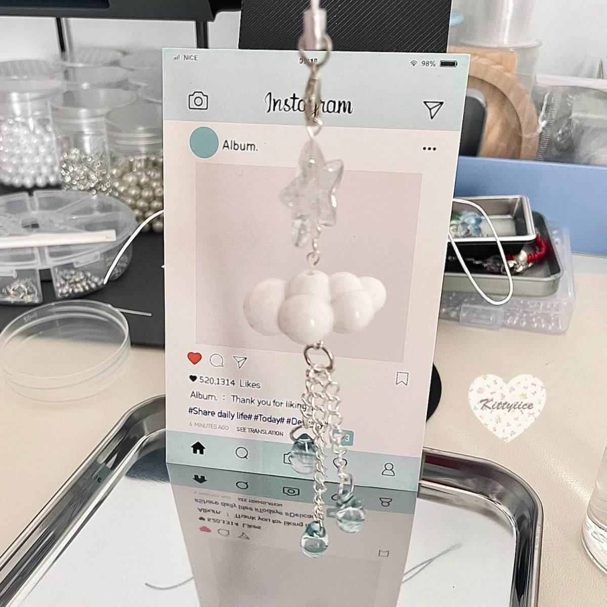 Girl Heart Ins Style Handmade Beaded Mobile Phone Charm