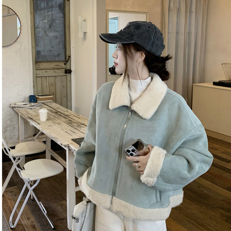Korean-style Lamb Wool And Fur Coat