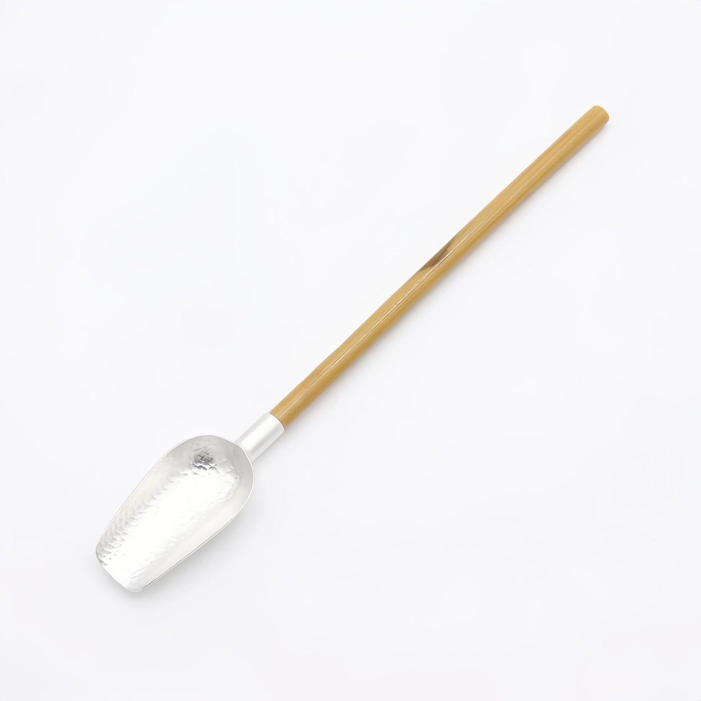 Pure 999 Fine Silver Elegant Hand-Hammered Silver Tea Scoop with Long Tan Handle for Matcha or Loose Leaf Tea - Handicraft
