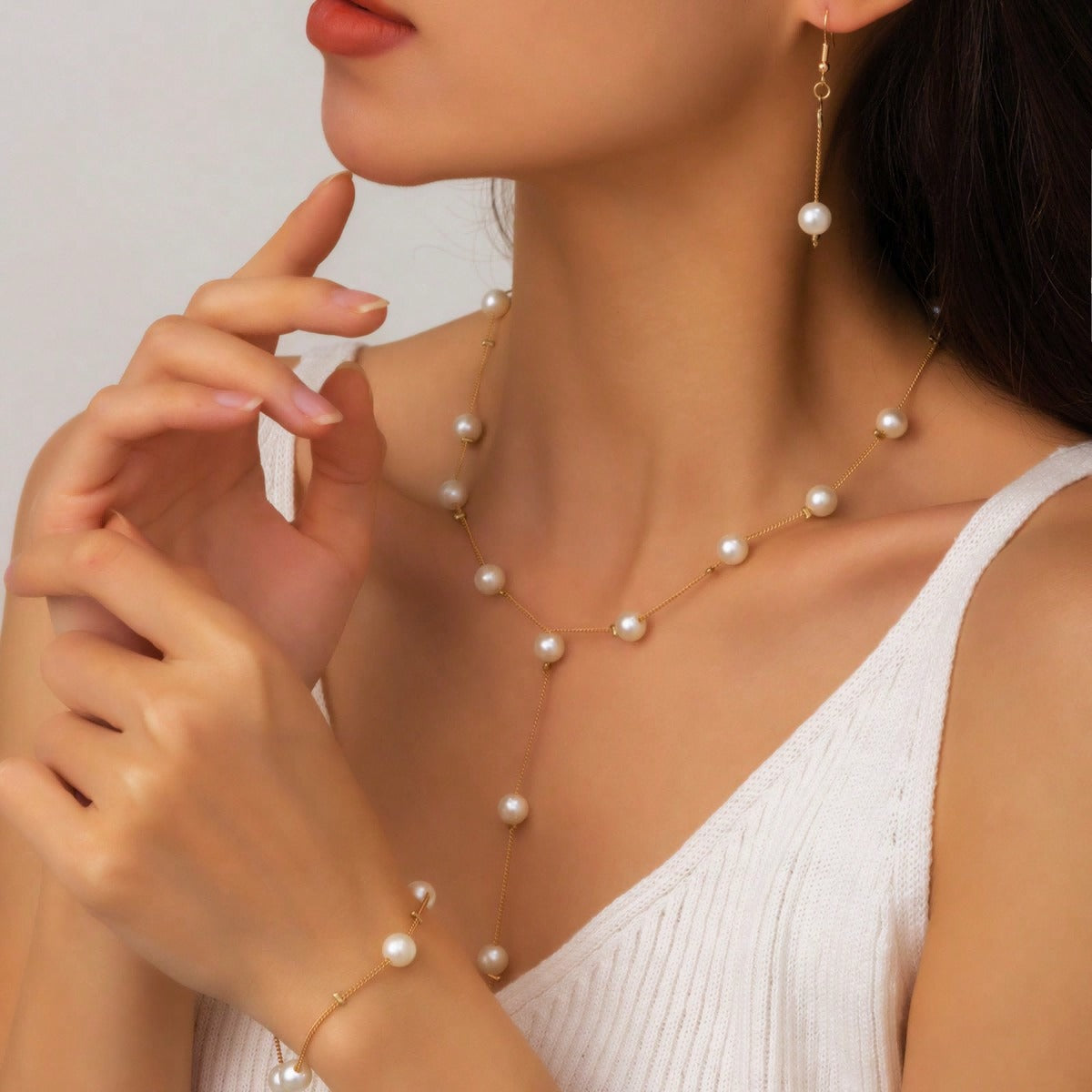 4-piece Imitation Pearl Earrings, Bracelets, Necklace Jewelry Set, Wedding, Party, Vacation Accessories, Mother's Day, Valentine's Day, Wedding Anniversary, Birthday Gifts, Halloween, Christmas Gifts