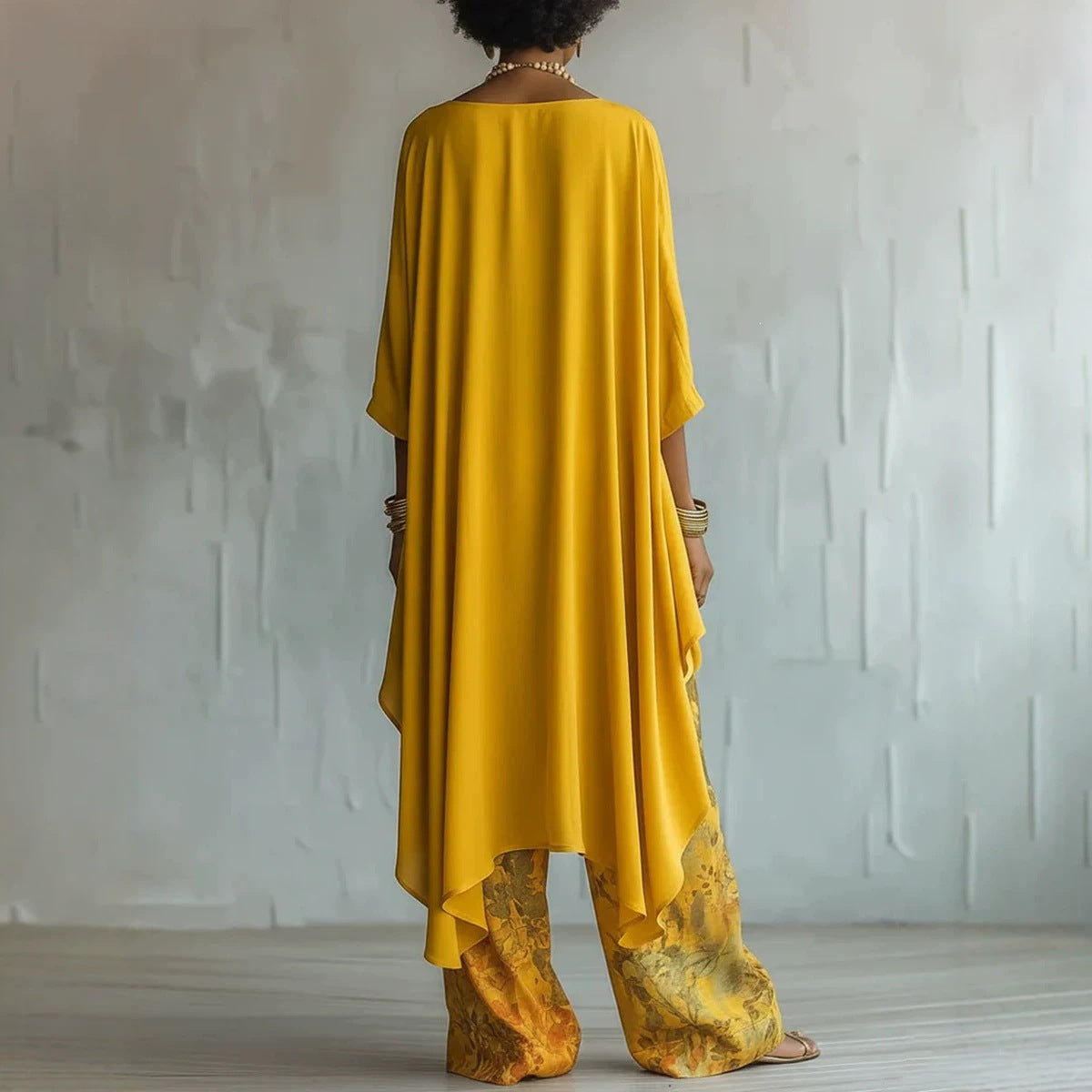 Cotton-Linen Fashion Solid-Color Top And Wide-Leg Pants Two-Piece Set