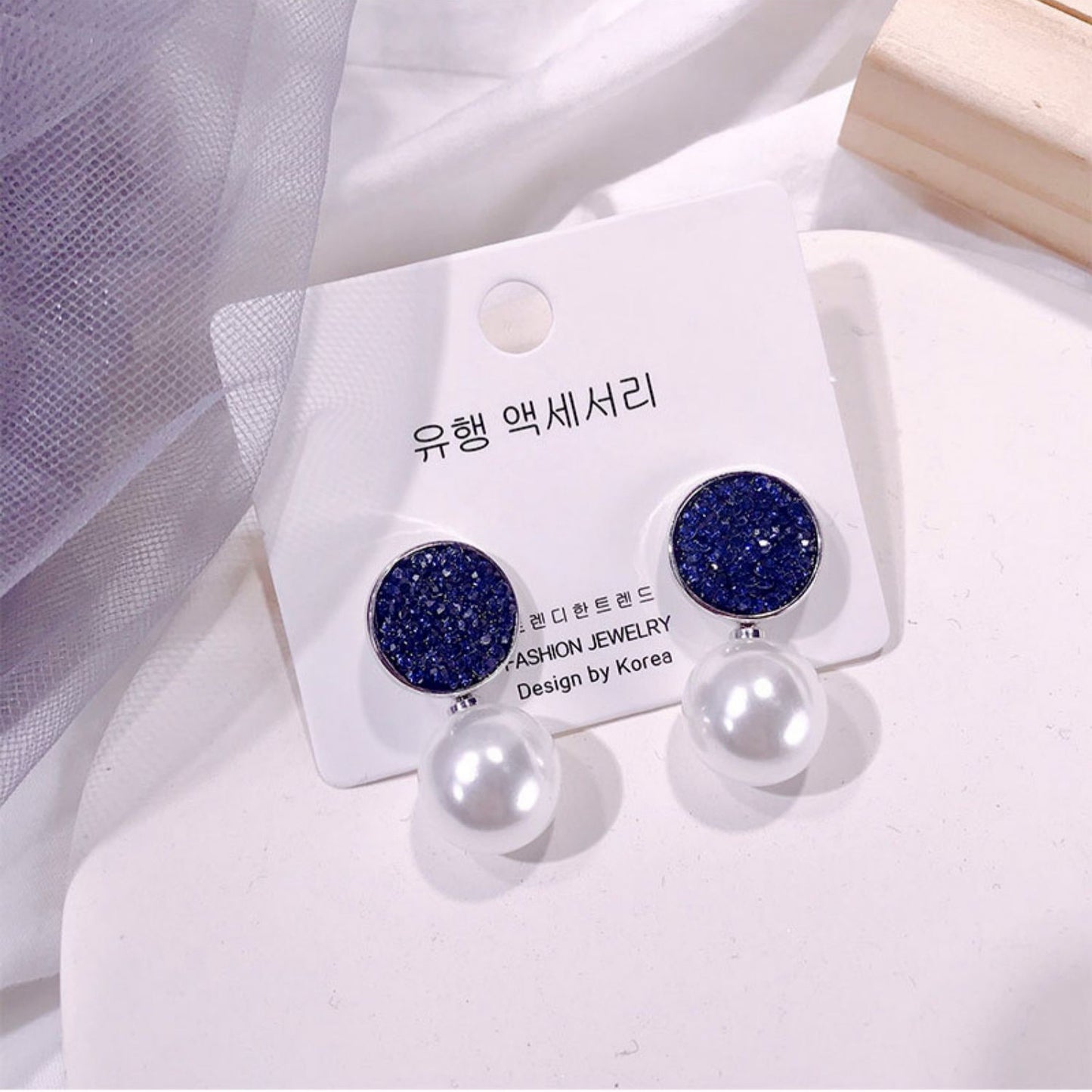 1 Pair 999 Sterling Silver Blue Crystal & Pearl Drop Stud Earrings, Elegant & Versatile, Perfect For Daily, Dating & Business, Ideal Valentine's Gift
