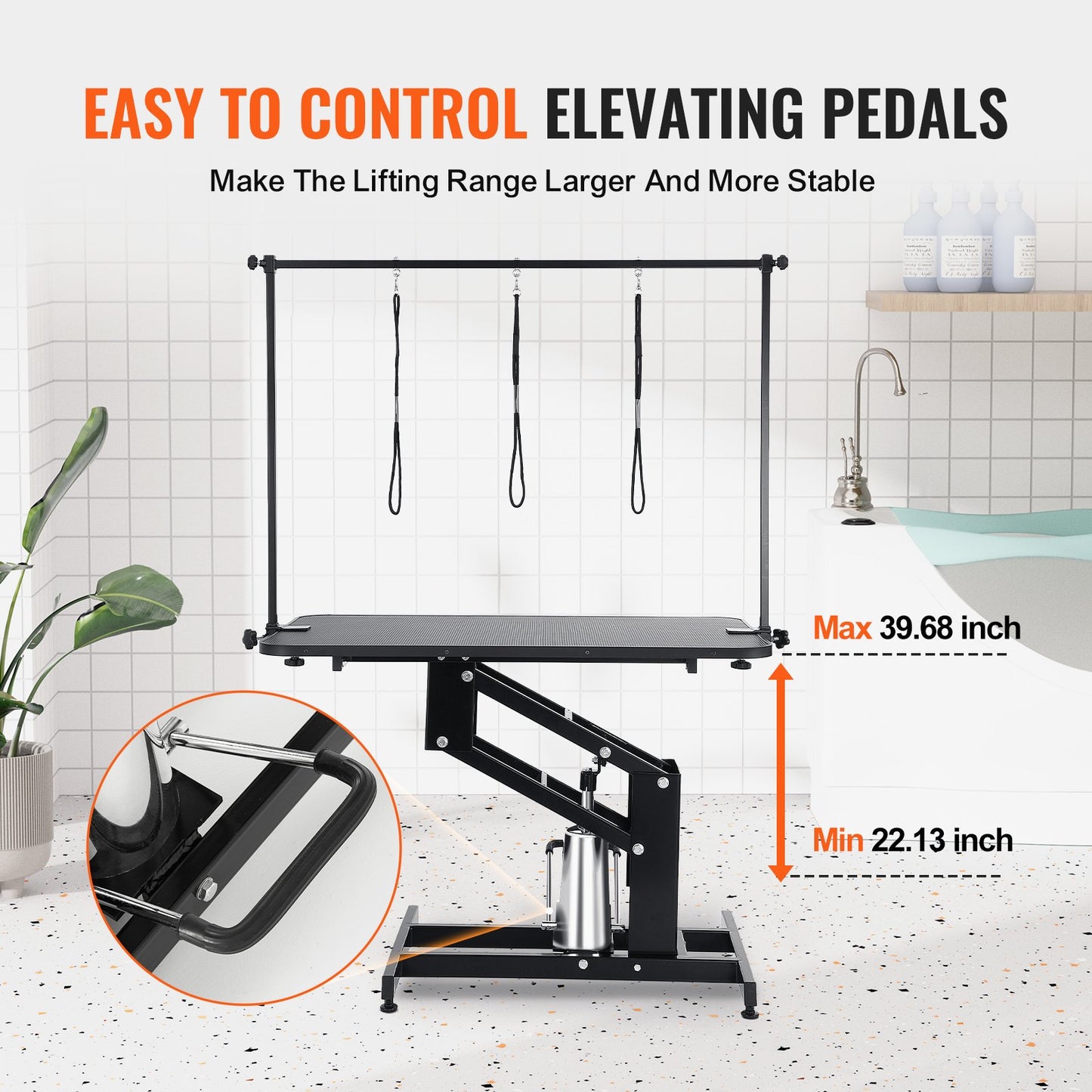 43" Hydraulic Pet Grooming Table, Heavy Duty Dog Grooming Arm For Medium/ Small Dogs, Height Adjustable Dog Grooming Station, Anti Slip Tabletop /Dog Grooming Station, Max Bearing 400LBS