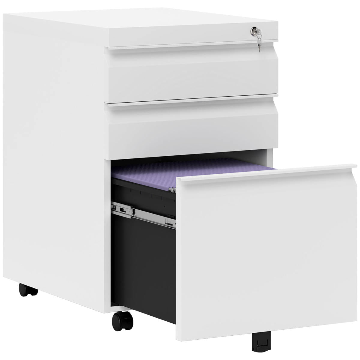 Vinsetto 3 Drawer Filling Cabinet, Mobile Metal File Cabinet With Anti-tilt Design For Letter, A4, Legal Size, White