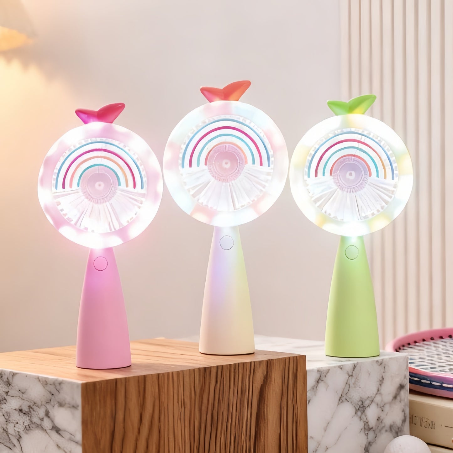 Outdoor Travel Student Cartoon LED Fill Light Handheld Portable USB Charged Fan