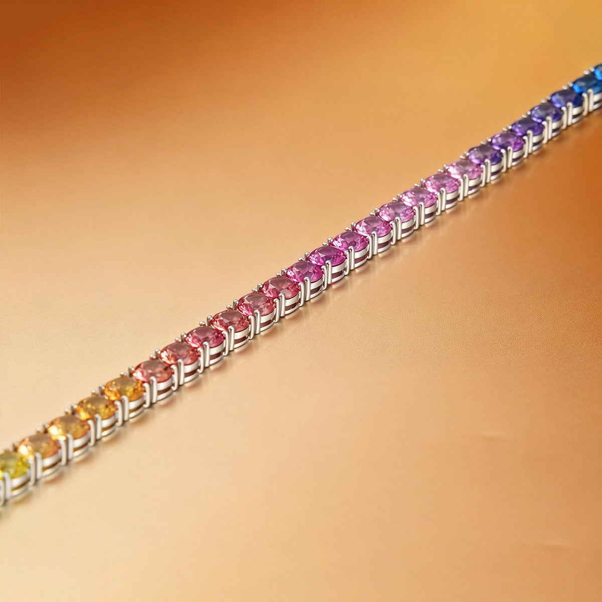 S925 Sterling Silver 5mm Rainbow Lab-Grown Gemstone Tennis Bracelet For Women Platinum Plated 7.5g Gift Box