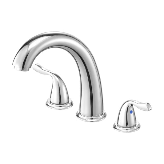 Roman Tub Faucet, 3 Hole Waterfall Bathtub Faucet, Gooseneck Bath Tubs Faucets Set With 2 Handles, Deck Mount Bath Tub Faucets Set For Pet Washing, Adult Bathing, Silver, High Arc Spout