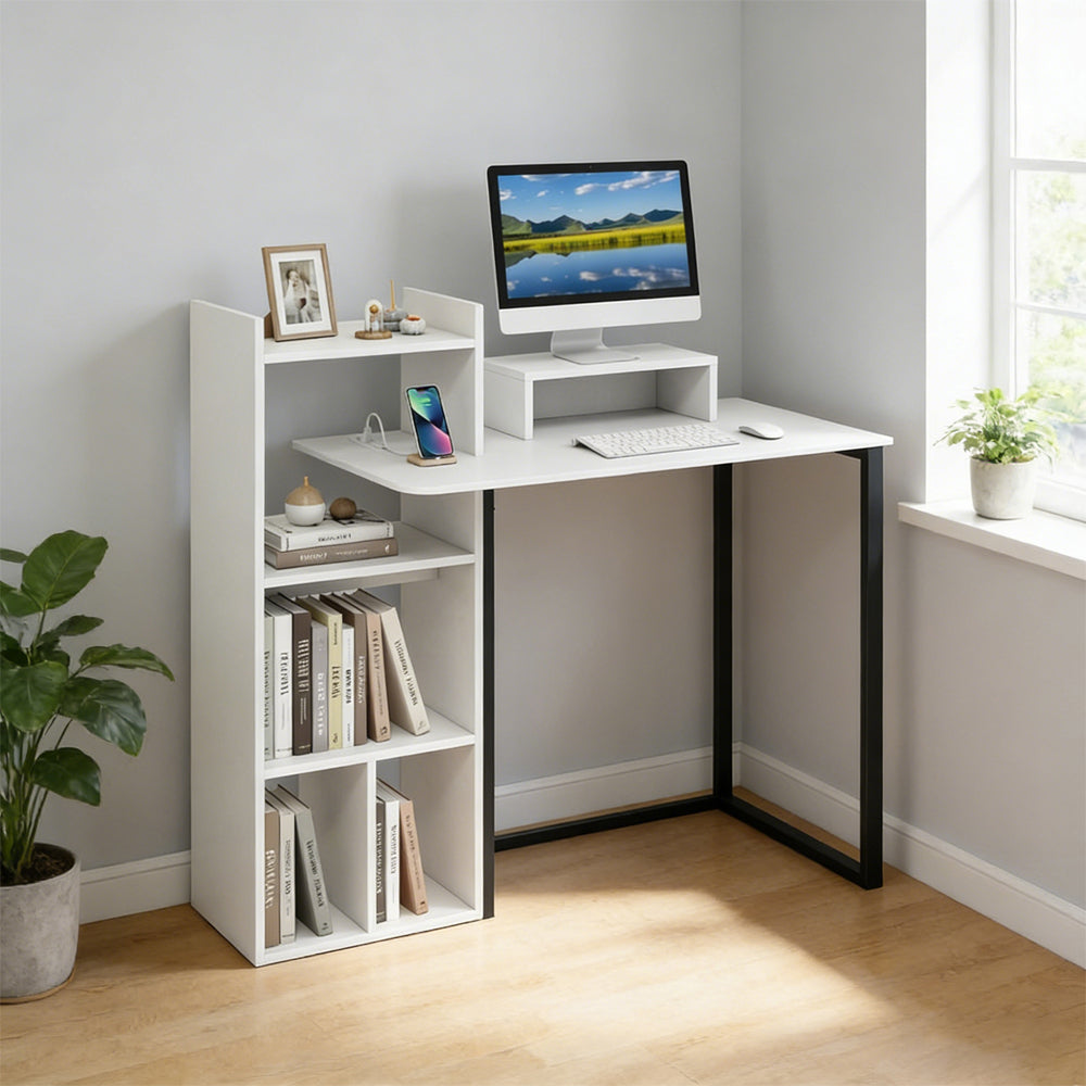 Computer Desk With Charging Station And Ergonomic Monitor Stand With Non-slip Foot Pads For Living Room, Bedroom, Study And Office