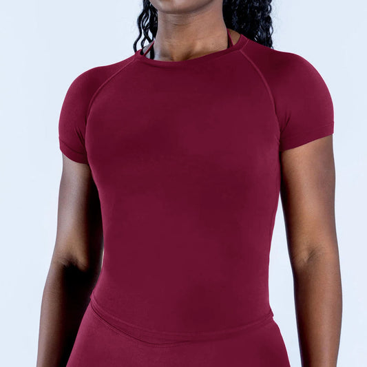 Seamless High-elastic, Moisture-wicking Tight Yoga Short-sleeve Top