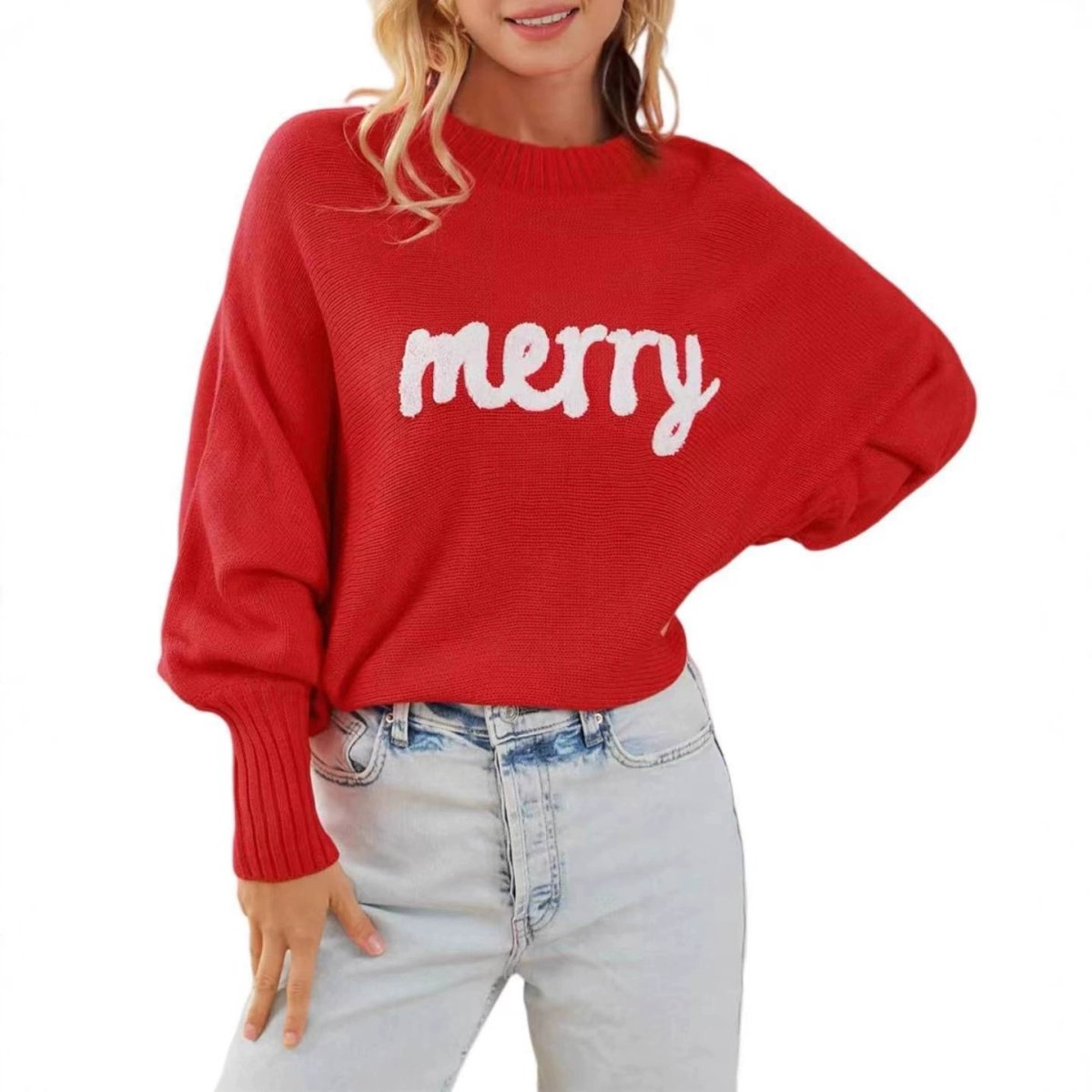 Round Neck Pullover Letter Loose Christmas Sweater, Comfortable Pullover Knit Sweater