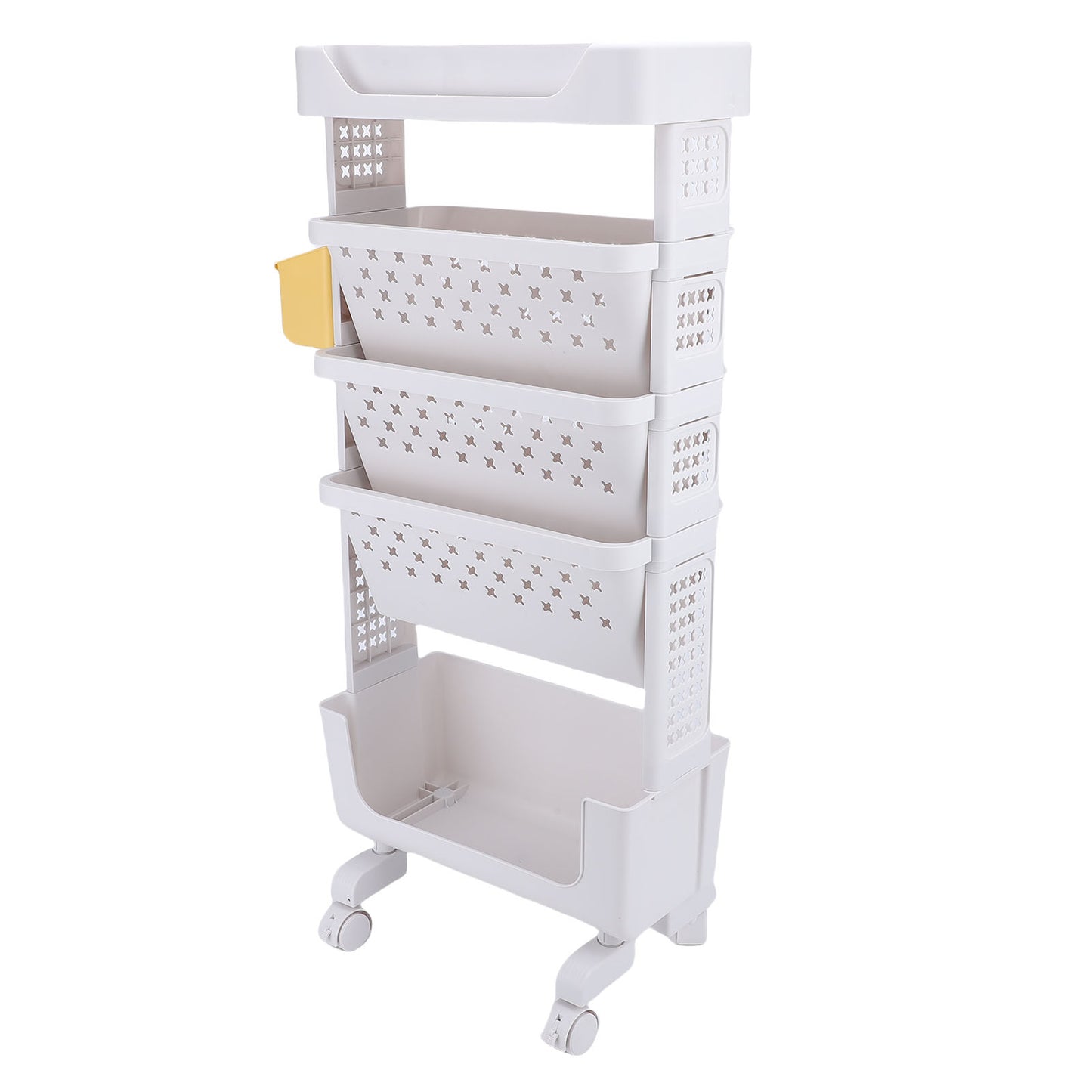 Rolling Book Cart 5 Tier PP Multi Functional Movable Storage Book Rack Utility Organizer Bookshelf With Lockable Casters For Study Office Bedroom White