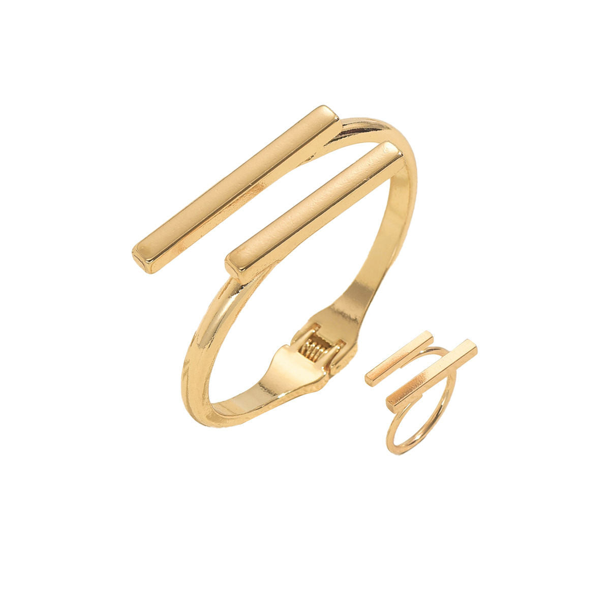 Cross-border European American Women Jewelry Set, Niche Smooth Surface Design Bangle & Light Luxury Ring, Premium Texture Versatile Wrist Finger Accessories