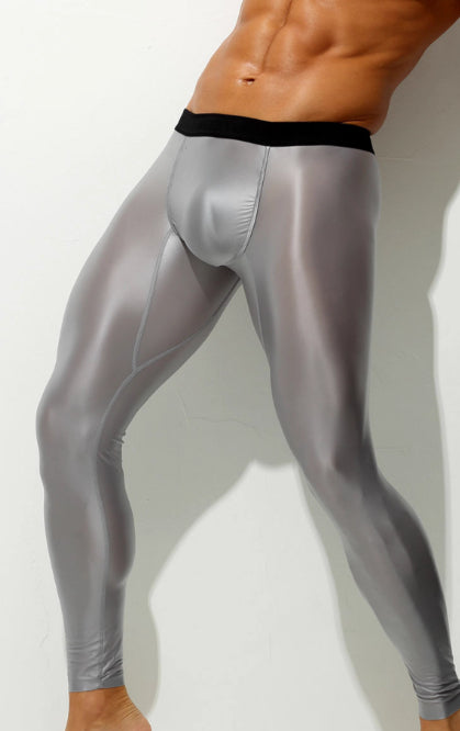Men's Ice Silk Thin High Elastic Shaping Tight Fitness Sports Leggings