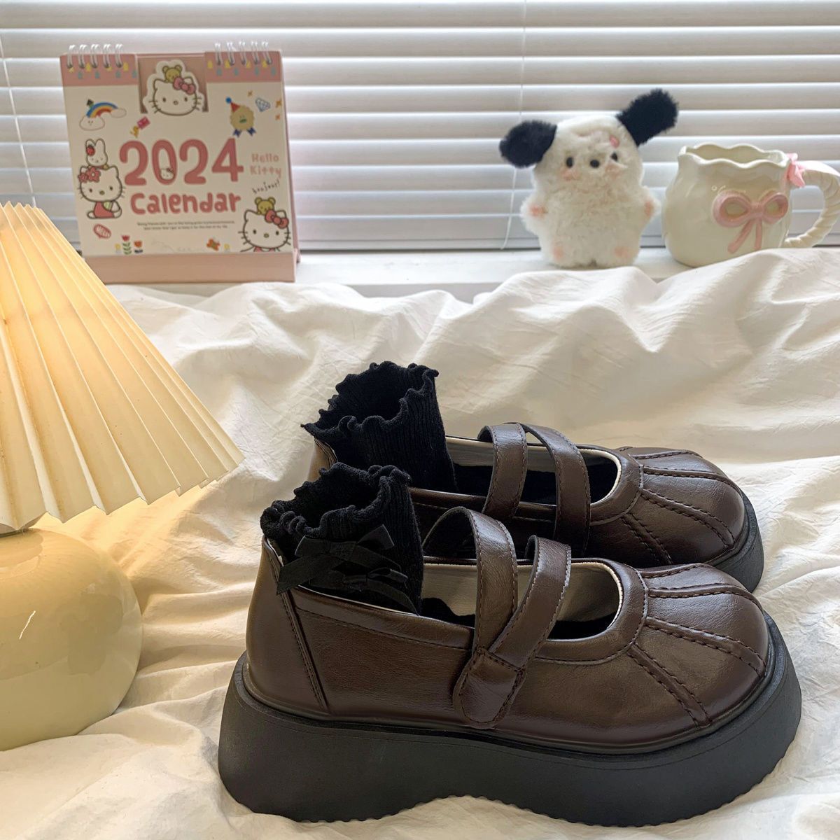 Seasonal New Japanese-style Versatile Height-increasing Leather Shoes For Women