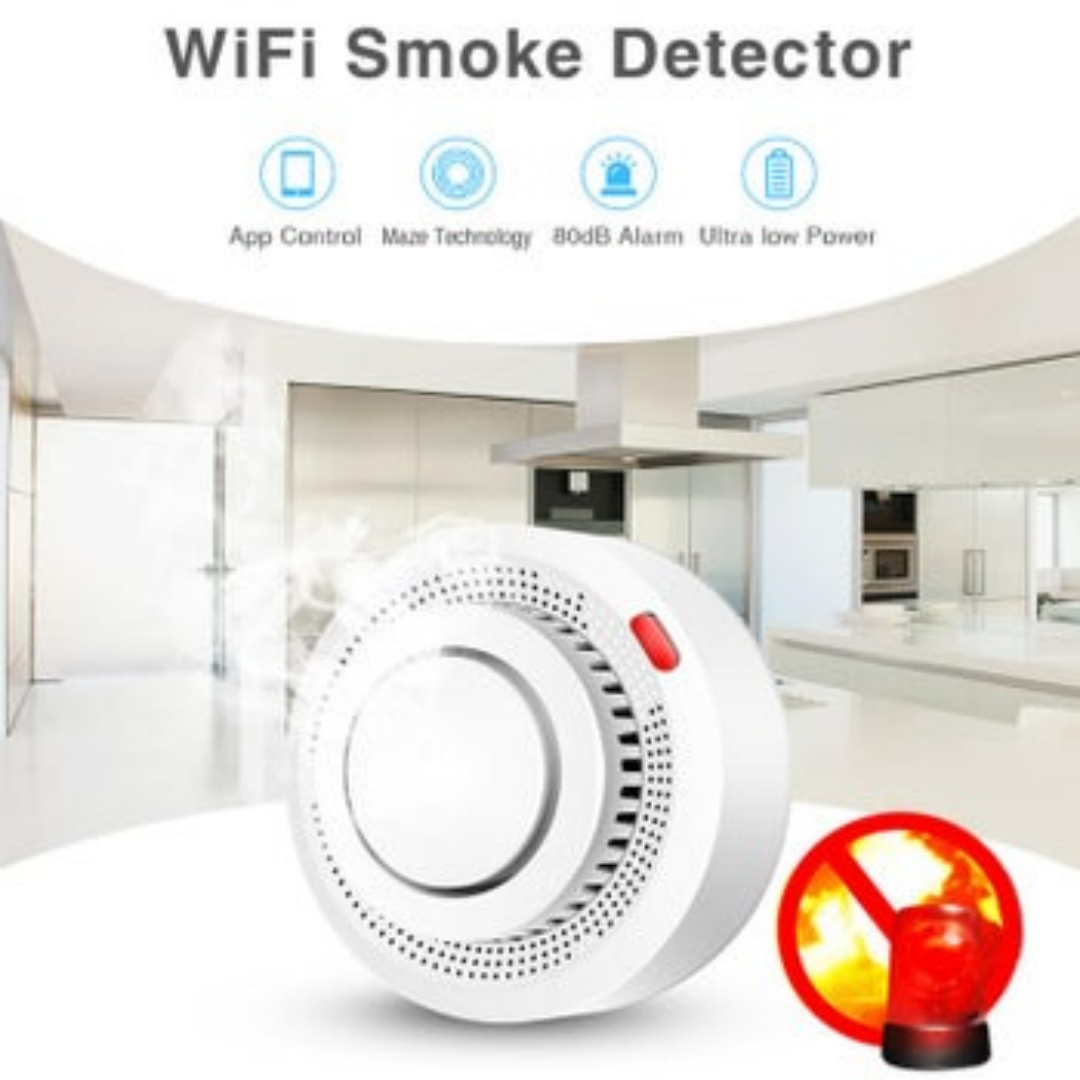 T Uya Home WiFi Smoke Detector, Mini Smart Fire Detector With App Alert Notification, 8 X 3.8 Cm  Without Battery