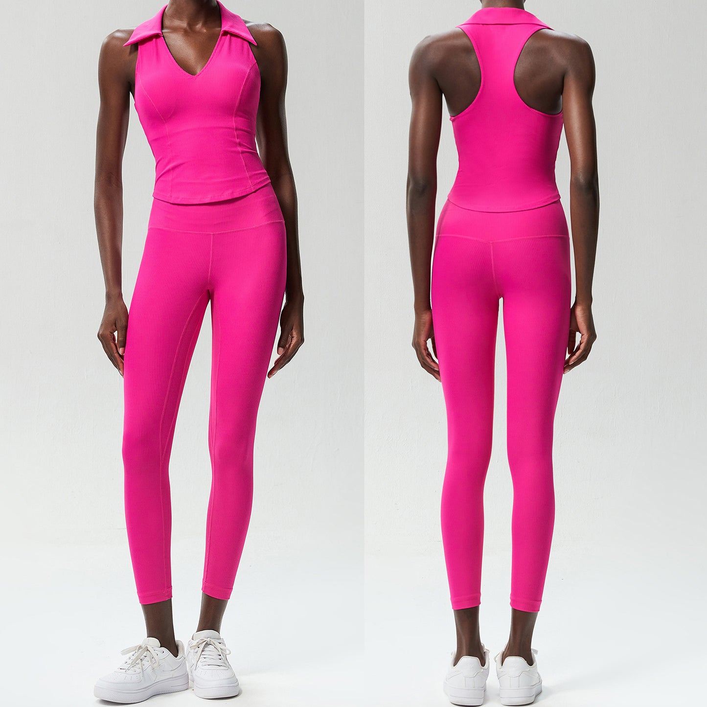 Women's Tight Large Size V-neck Sports Fitness Yoga Wear Two-piece Set